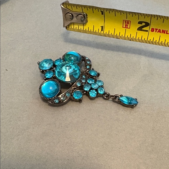 Vintage gorgeous blue brooch gun metal tone - Picture 3 of 3